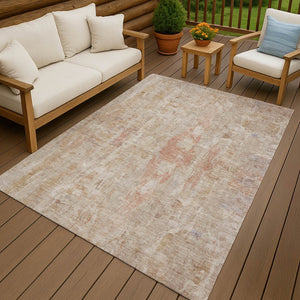 HomeRoots 9' X 12' Abstract Beige and Salmon Washable Area Rug – Durable, Stylish, and Perfect for Indoors or Outdoors! 658715