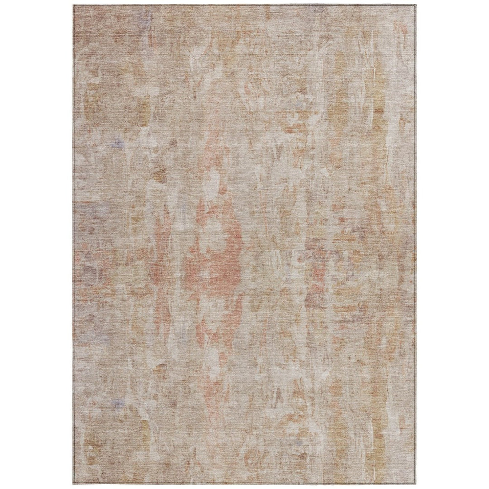 HomeRoots 10' X 14' Beige and Salmon Abstract Area Rug - Washable, Stain-Resistant for Indoor & Outdoor Use! 658716