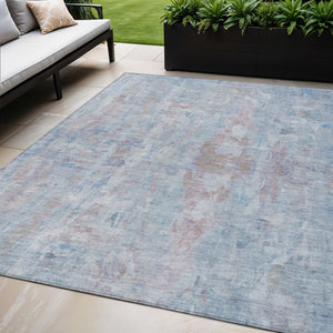 HomeRoots 5' Blue and Blush Abstract Area Rug - Stylish Washable Indoor/Outdoor Design for High-Traffic Spaces 658718