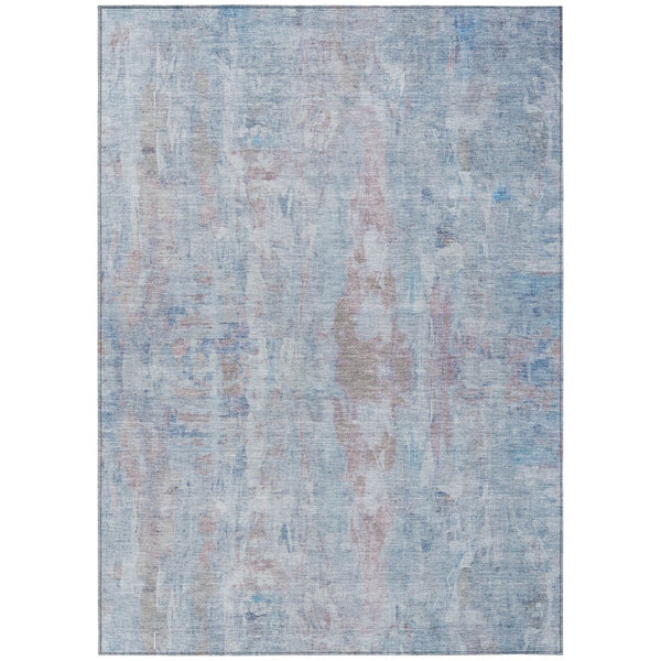 HomeRoots 5' Blue and Blush Abstract Area Rug - Stylish Washable Indoor/Outdoor Design for High-Traffic Spaces 658718