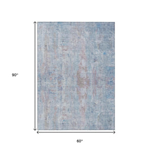 HomeRoots 5' Blue and Blush Abstract Area Rug - Stylish Washable Indoor/Outdoor Design for High-Traffic Spaces 658718