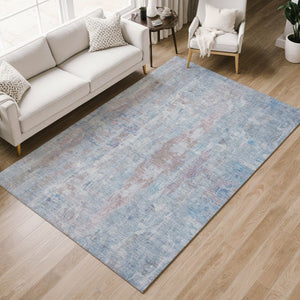 HomeRoots 5' Blue and Blush Abstract Area Rug - Stylish Washable Indoor/Outdoor Design for High-Traffic Spaces 658718