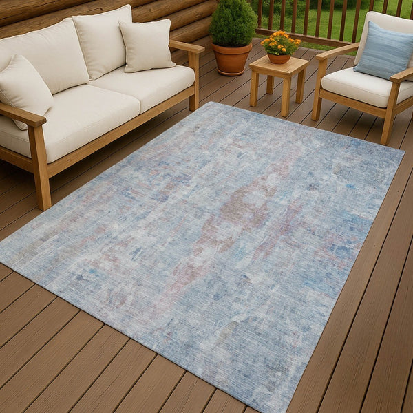 HomeRoots 5' Blue and Blush Abstract Area Rug - Stylish Washable Indoor/Outdoor Design for High-Traffic Spaces 658718