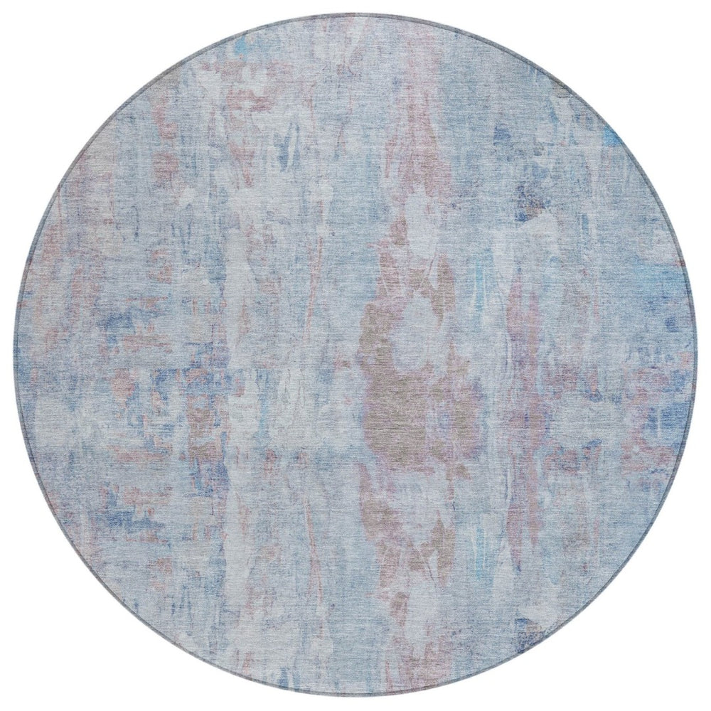HomeRoots 8' Blue and Blush Round Abstract Area Rug – Stylish, Washable, Indoor/Outdoor, Stain-Resistant Design! 658719
