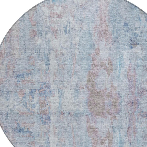 HomeRoots 8' Blue and Blush Round Abstract Area Rug – Stylish, Washable, Indoor/Outdoor, Stain-Resistant Design! 658719