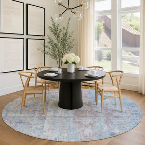HomeRoots 8' Blue and Blush Round Abstract Area Rug – Stylish, Washable, Indoor/Outdoor, Stain-Resistant Design! 658719