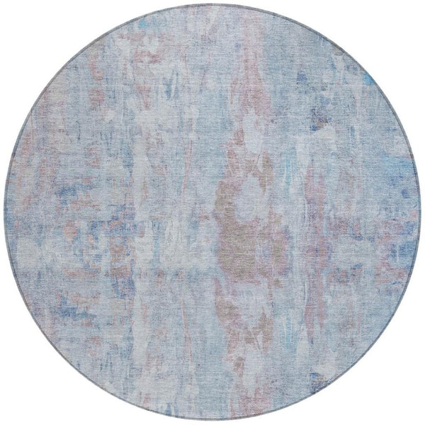 HomeRoots 8' Blue and Blush Round Abstract Area Rug – Stylish, Washable, Indoor/Outdoor, Stain-Resistant Design! 658719