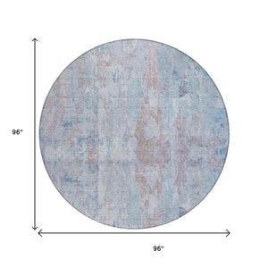 HomeRoots 8' Blue and Blush Round Abstract Area Rug – Stylish, Washable, Indoor/Outdoor, Stain-Resistant Design! 658719