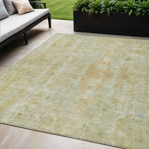 HomeRoots 5' X 8' Vibrant Key Lime & Copper Abstract Rug - Washable, Durable for Indoor & Outdoor Spaces! 658724