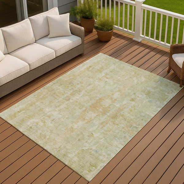 HomeRoots 5' X 8' Vibrant Key Lime & Copper Abstract Rug - Washable, Durable for Indoor & Outdoor Spaces! 658724