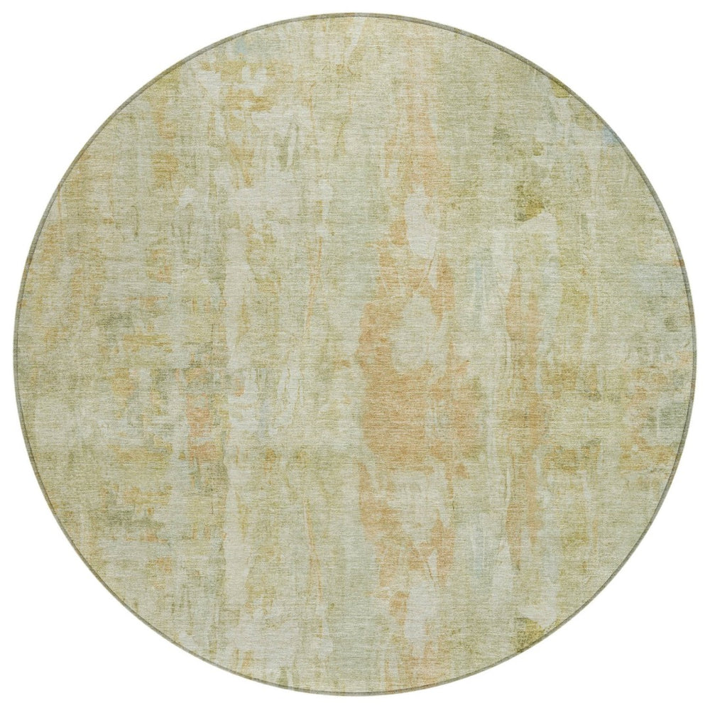 HomeRoots 8' Key Lime & Copper Round Area Rug - Washable, Modern Abstract Design for Indoor & Outdoor Use 658725