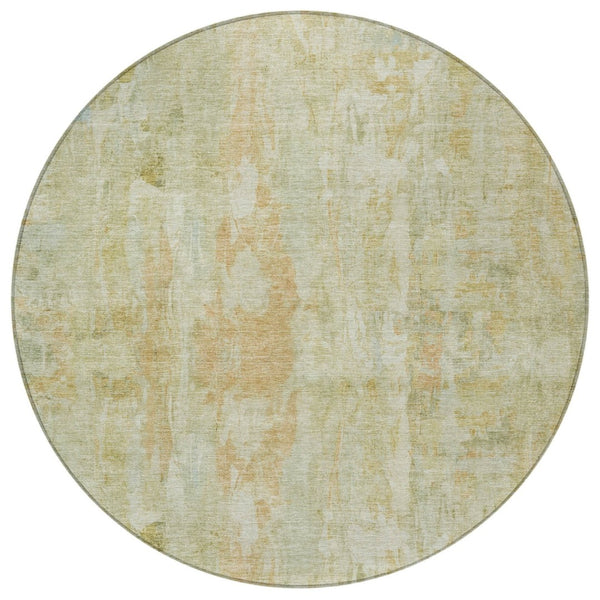 HomeRoots 8' Key Lime & Copper Round Area Rug - Washable, Modern Abstract Design for Indoor & Outdoor Use 658725