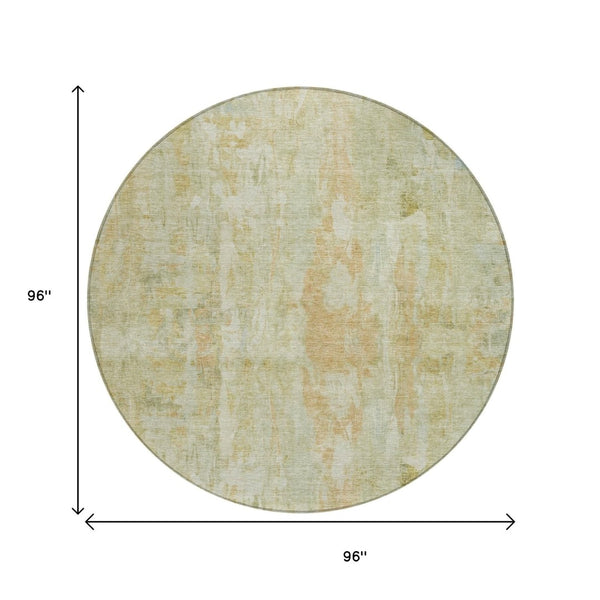 HomeRoots 8' Key Lime & Copper Round Area Rug - Washable, Modern Abstract Design for Indoor & Outdoor Use 658725