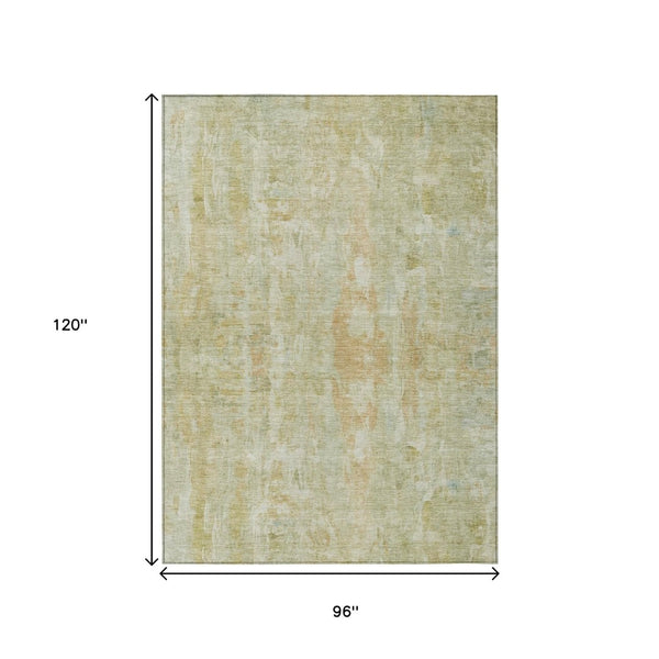 HomeRoots 8' X 10' Vibrant Key Lime and Copper Abstract Washable Area Rug for Indoor Outdoor Versatility 658726