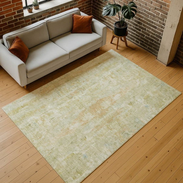HomeRoots 8' X 10' Vibrant Key Lime and Copper Abstract Washable Area Rug for Indoor Outdoor Versatility 658726