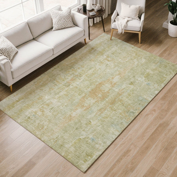 HomeRoots 9' X 12' Key Lime & Copper Abstract Area Rug - Washable, Durable, Modern Design for Indoor/Outdoor Use 658727