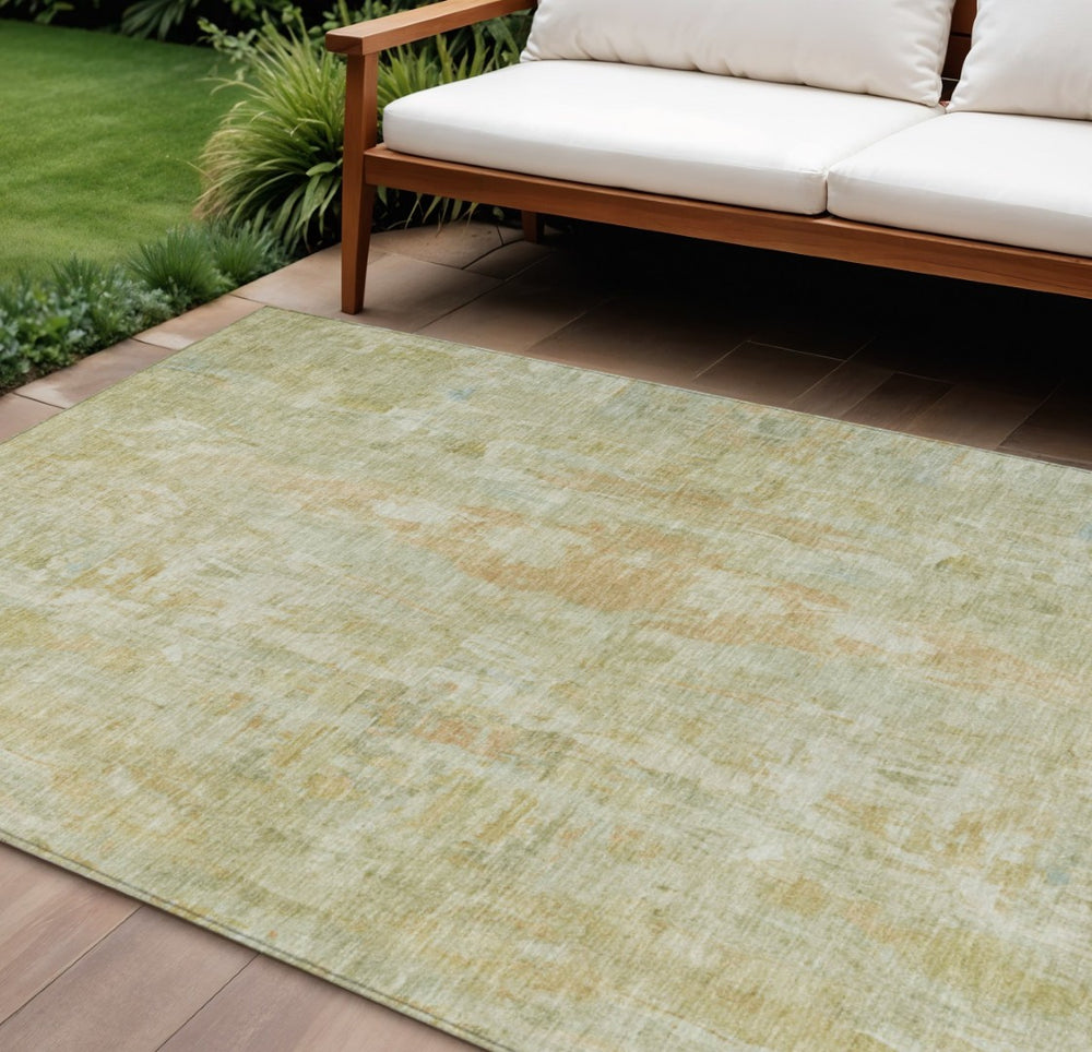 HomeRoots 10' Key Lime & Copper Abstract Washable Area Rug - Durable Indoor/Outdoor Design for High Traffic Use 658728