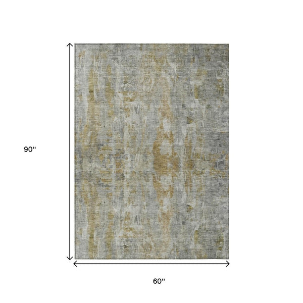 HomeRoots 5' Abstract Pewter & Gray Washable Area Rug - Durable, Stylish, Indoor/Outdoor Design for High Traffic 658730