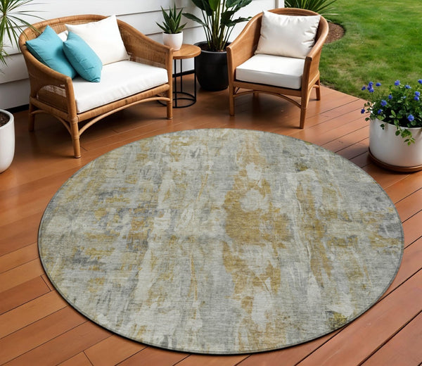HomeRoots 8' Contemporary Pewter and Gray Abstract Washable Area Rug - Durable Indoor Outdoor Design, 8ft Round 658731