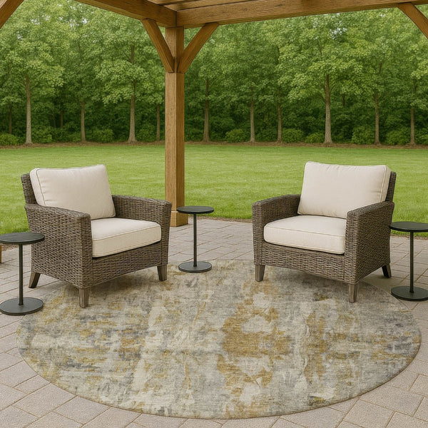 HomeRoots 8' Contemporary Pewter and Gray Abstract Washable Area Rug - Durable Indoor Outdoor Design, 8ft Round 658731