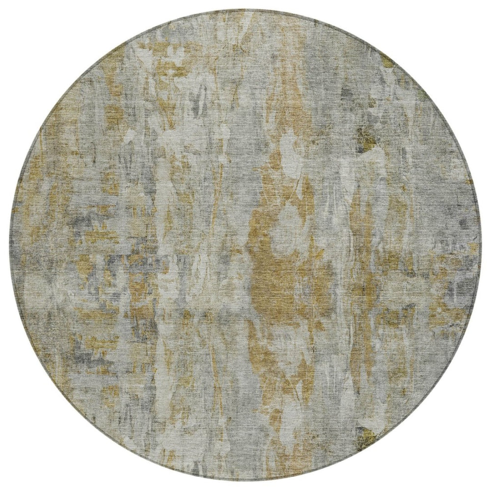 HomeRoots 8' Contemporary Pewter and Gray Abstract Washable Area Rug - Durable Indoor Outdoor Design, 8ft Round 658731