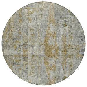 HomeRoots 8' Contemporary Pewter and Gray Abstract Washable Area Rug - Durable Indoor Outdoor Design, 8ft Round 658731