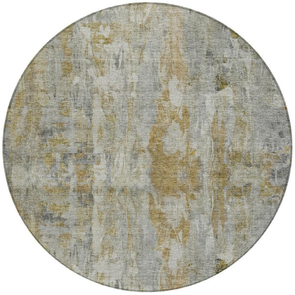 HomeRoots 8' Contemporary Pewter and Gray Abstract Washable Area Rug - Durable Indoor Outdoor Design, 8ft Round 658731