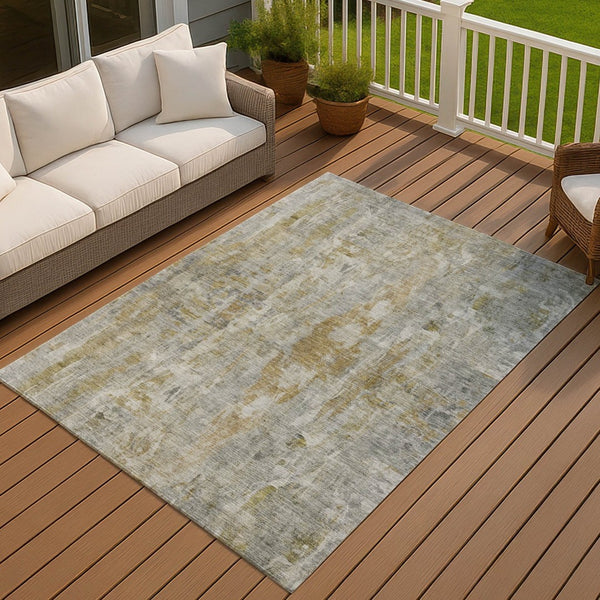 HomeRoots 8' X 10' Contemporary Pewter & Gray Abstract Washable Rug for Indoor/Outdoor High-Traffic Areas 658732
