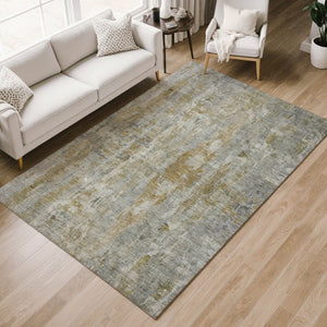 HomeRoots 8' X 10' Contemporary Pewter & Gray Abstract Washable Rug for Indoor/Outdoor High-Traffic Areas 658732