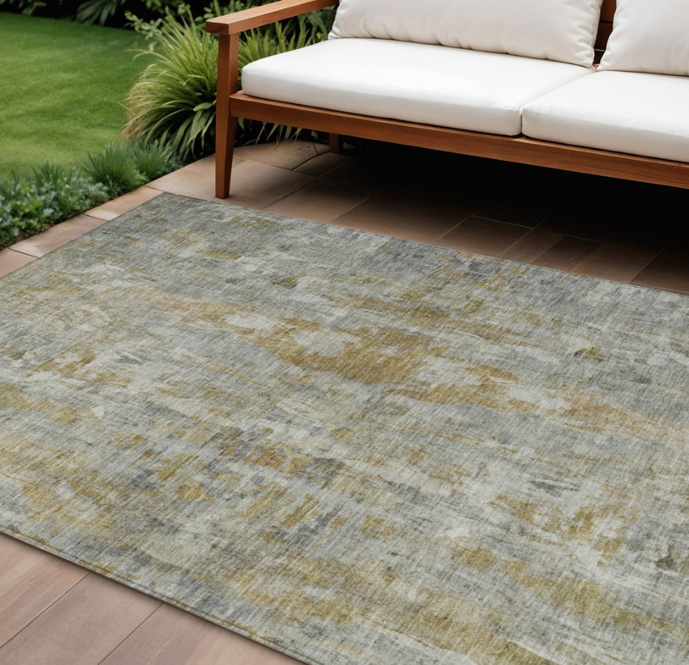 HomeRoots 10' X 14' Contemporary Pewter and Gray Abstract Washable Area Rug for Indoor and Outdoor Spaces 658734