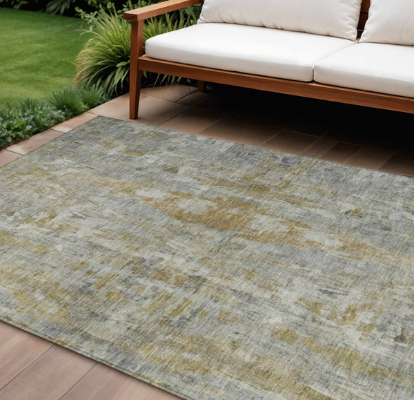 HomeRoots 10' X 14' Contemporary Pewter and Gray Abstract Washable Area Rug for Indoor and Outdoor Spaces 658734