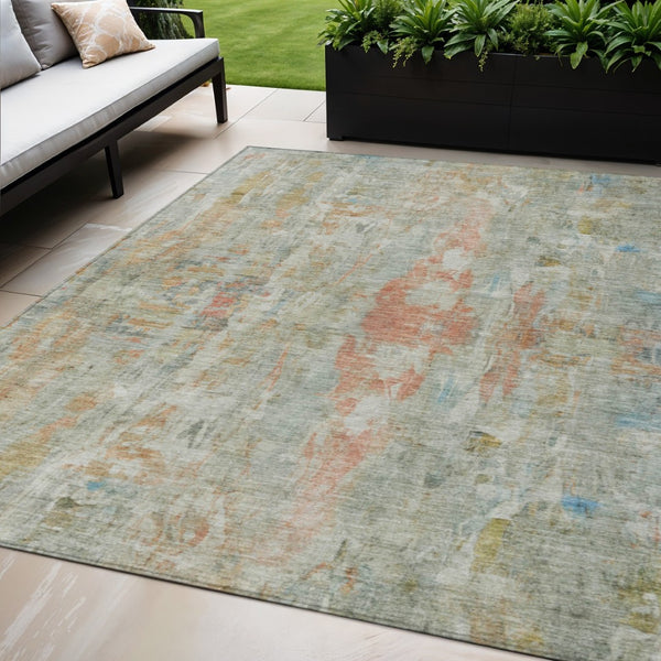 HomeRoots 5' X 8' Sage and Copper Abstract Area Rug - Durable, Washable, Indoor/Outdoor, Modern Design for All Spaces 658736