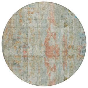 HomeRoots 8' Sage and Copper Round Abstract Area Rug - Durable, Washable Design for Indoor & Outdoor Spaces 658737