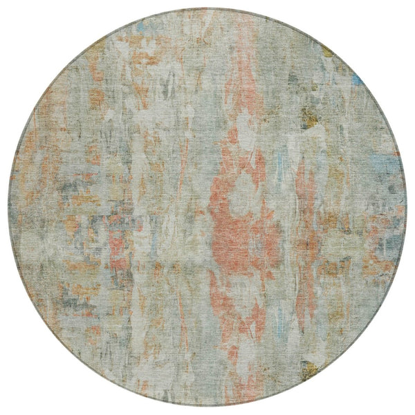 HomeRoots 8' Sage and Copper Round Abstract Area Rug - Durable, Washable Design for Indoor & Outdoor Spaces 658737