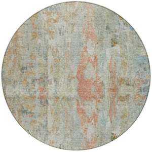 HomeRoots 8' Sage and Copper Round Abstract Area Rug - Durable, Washable Design for Indoor & Outdoor Spaces 658737