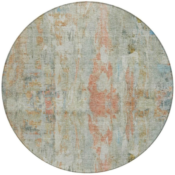 HomeRoots 8' Sage and Copper Round Abstract Area Rug - Durable, Washable Design for Indoor & Outdoor Spaces 658737