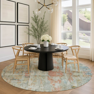 HomeRoots 8' Sage and Copper Round Abstract Area Rug - Durable, Washable Design for Indoor & Outdoor Spaces 658737
