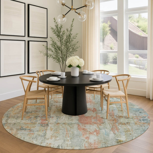 HomeRoots 8' Sage and Copper Round Abstract Area Rug - Durable, Washable Design for Indoor & Outdoor Spaces 658737