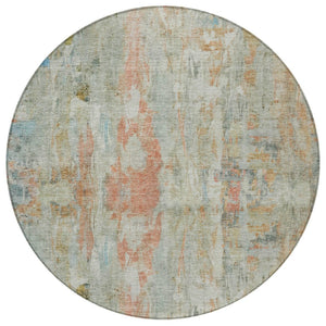 HomeRoots 8' Sage and Copper Round Abstract Area Rug - Durable, Washable Design for Indoor & Outdoor Spaces 658737