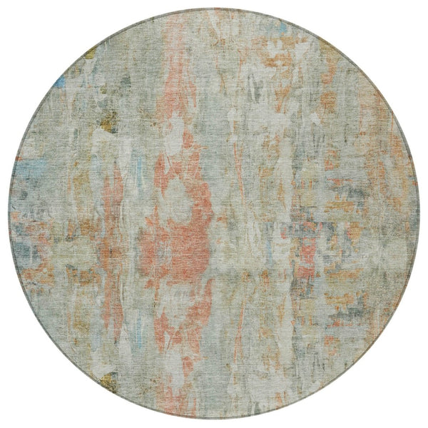 HomeRoots 8' Sage and Copper Round Abstract Area Rug - Durable, Washable Design for Indoor & Outdoor Spaces 658737