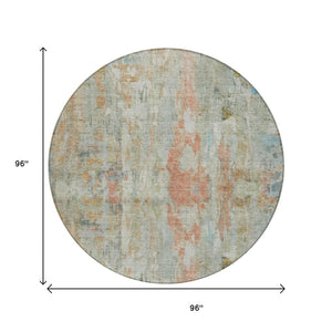 HomeRoots 8' Sage and Copper Round Abstract Area Rug - Durable, Washable Design for Indoor & Outdoor Spaces 658737