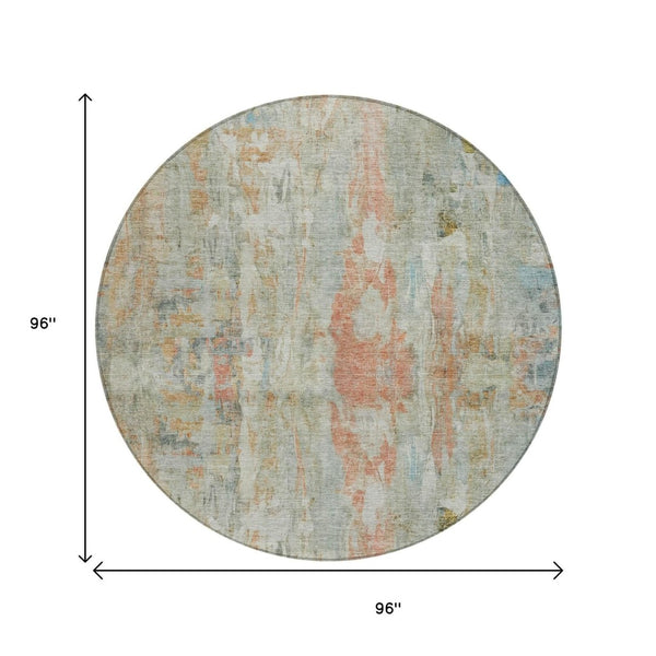 HomeRoots 8' Sage and Copper Round Abstract Area Rug - Durable, Washable Design for Indoor & Outdoor Spaces 658737