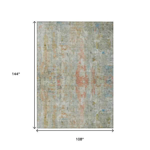 HomeRoots 9' X 12' Sage and Copper Abstract Area Rug – Stylish, Washable, Durable for Indoor & Outdoor Spaces! 658739
