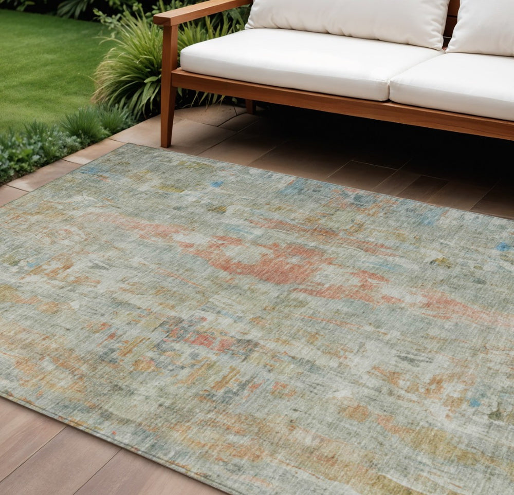 HomeRoots 10' X 14' Sage & Copper Abstract Area Rug - Stylish, Washable Indoor/Outdoor Decor for Any Space 658740