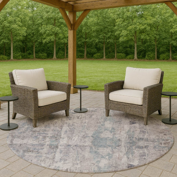 HomeRoots 8' Taupe and Gray Round Abstract Rug – Stylish, Washable, Durable Indoor/Outdoor Area Essential! 658743