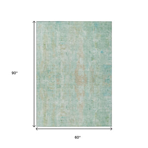 HomeRoots 5' X 8' Turquoise & Copper Abstract Area Rug – Stylish, Durable, Machine Washable for Indoors & Outdoors 658748