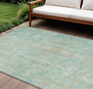 HomeRoots 8' Vibrant Turquoise and Copper Round Abstract Area Rug - Washable, Durable, Indoor & Outdoor Use 658749