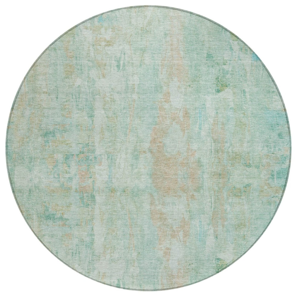 HomeRoots 8' Vibrant Turquoise and Copper Round Abstract Area Rug - Washable, Durable, Indoor & Outdoor Use 658749