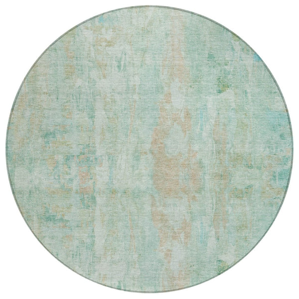 HomeRoots 8' Vibrant Turquoise and Copper Round Abstract Area Rug - Washable, Durable, Indoor & Outdoor Use 658749