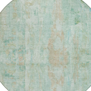 HomeRoots 8' Vibrant Turquoise and Copper Round Abstract Area Rug - Washable, Durable, Indoor & Outdoor Use 658749